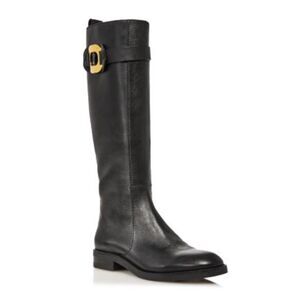 SEE BY CHLOE Womens Black Strap Back Pull-Tab Block Heel Leather Rain Boots 37